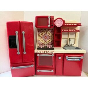 Our Generation Doll Red Kitchen Refrigerator French Door Stove Sink Set